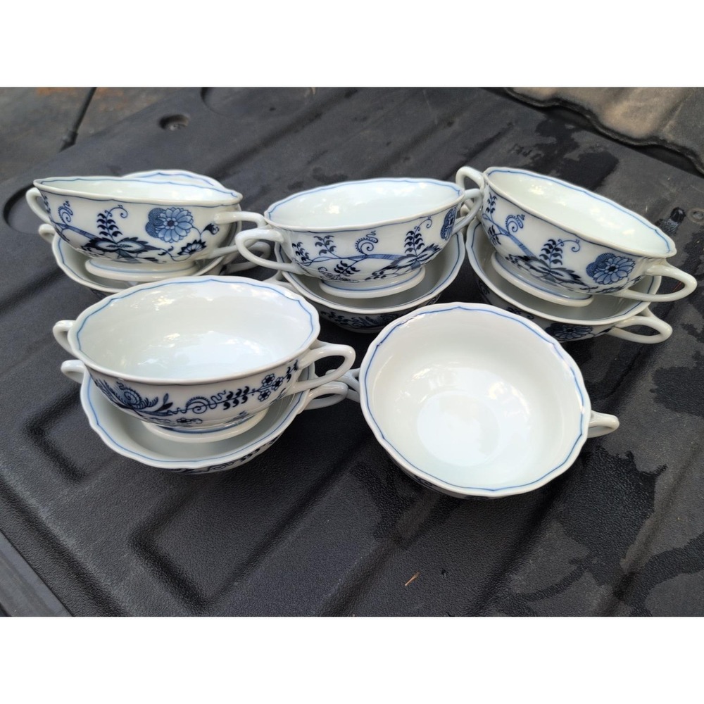 Lot Of 9 Vintage Blue Danube Cream Soup Bowls 5" Porcelain Onion Double Handles
